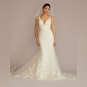 Oleg Cassini size 12 mermaid removable train wedding dress ivory 14010920 Davids
